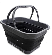 Tino da 19L con Maniglia - Cestino Portatile per Picnic all'aperto/Crater - Borsa da Spesa Pieghevole - Contenitore di Stoccaggio Risparmiatore di Spazio (Grigio/Nero)