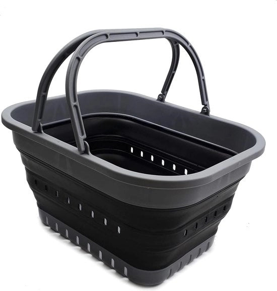 Tino da 19L con Maniglia - Cestino Portatile per Picnic all'aperto/Crater - Borsa da Spesa Pieghevole - Contenitore di Stoccaggio Risparmiatore di Spazio (Grigio/Nero)