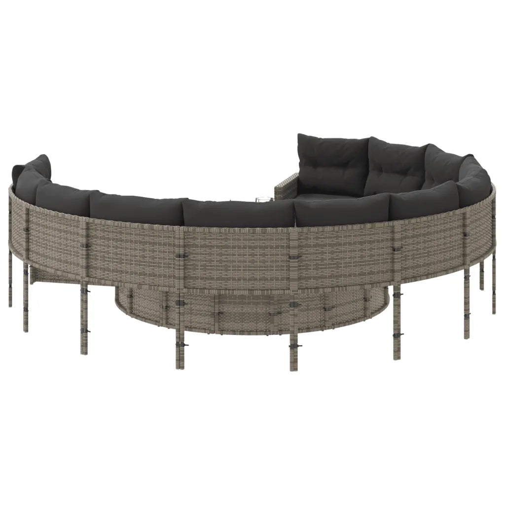 vidaXL Divano da Giardino con Cuscini Circolare Grigio in Polyrattan
