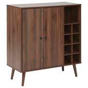 Credenza a 2 ante con portabottiglie in legno scuro stile boho elegante
