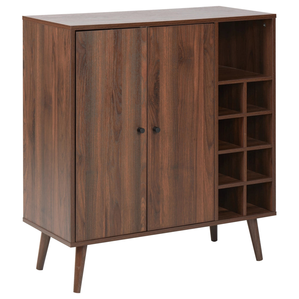 Credenza a 2 ante con portabottiglie in legno scuro stile boho elegante