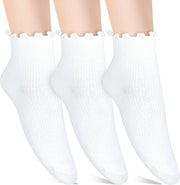 Sokke per tre paia per donna con manica a campana - calze singole bianche con bordo - calze a crew in cotone per donna adattabili.