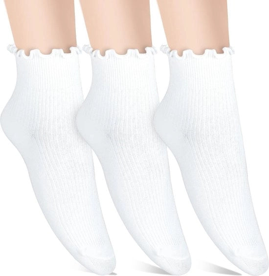 Sokke per tre paia per donna con manica a campana - calze singole bianche con bordo - calze a crew in cotone per donna adattabili.