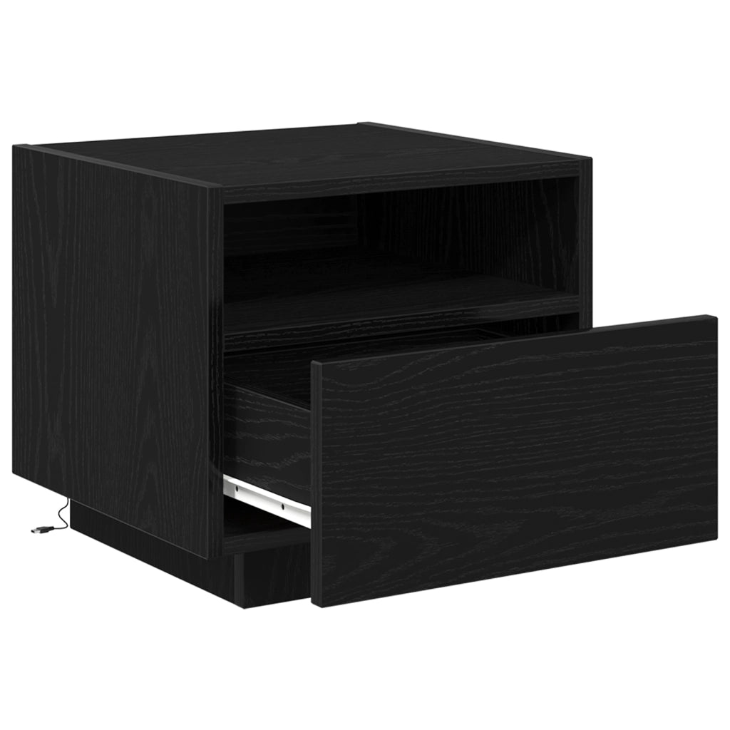 Comodino  con luci LED Nero Rovere 40x39x37 cm