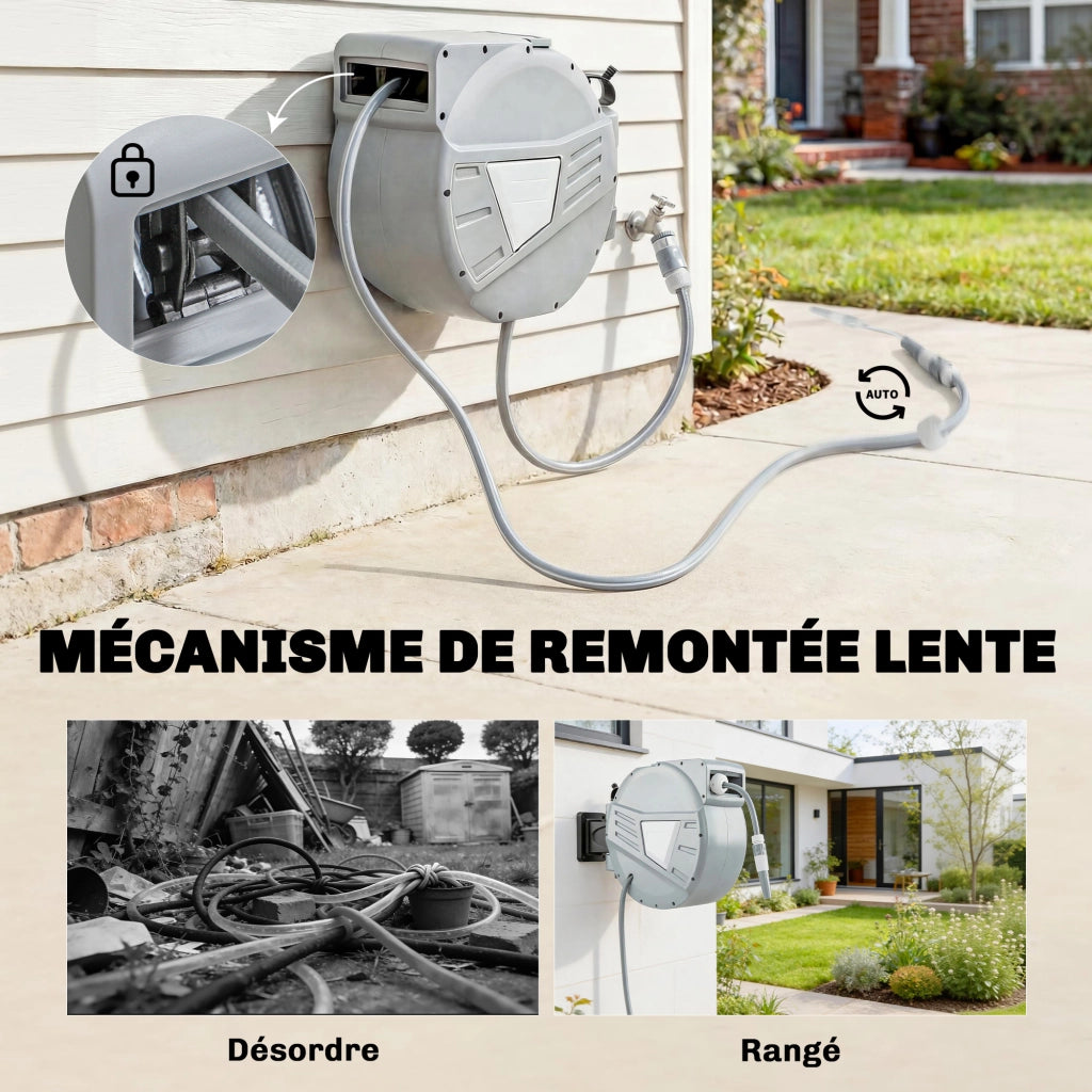 Avvolgitubo Murale Automatico Giardino 20m ¨C Xylo ¨C Grigio ? 15mm Rotazione 180¡ã