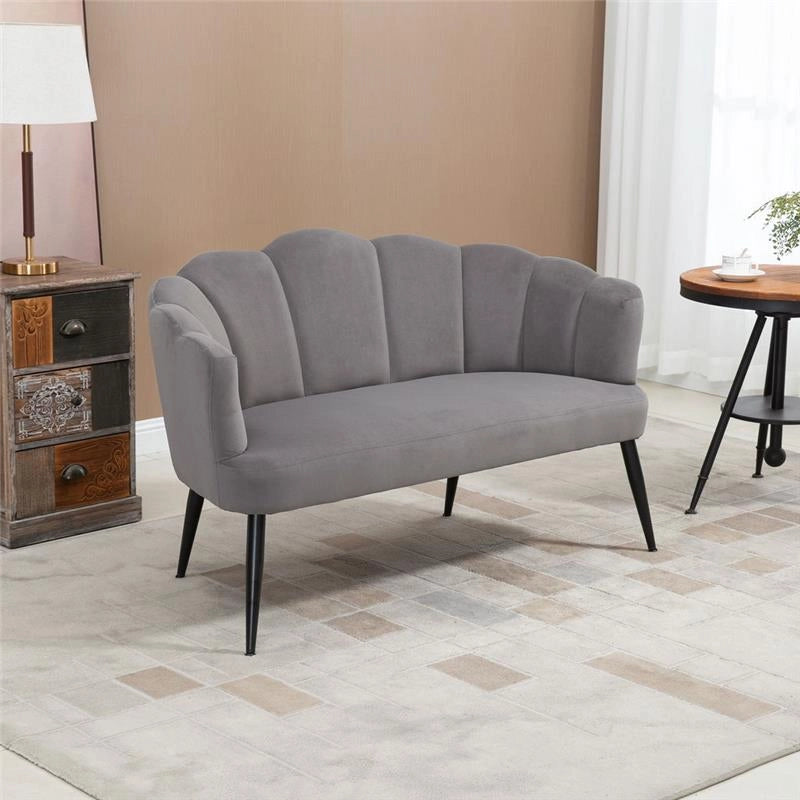 DIVANO 2 POSTI A CONCHIGLIA IN VELLUTO 132 X 66 X 80 CM GRIGIO