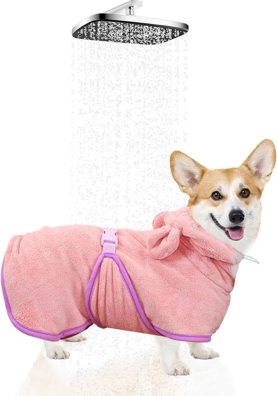 Asciugamano per cani e gatti con cappuccio, assorbente e rapidamente asciugante, adatto a tutti i gatti e i cani, asciugamano per cani morbido, rosa (XS)