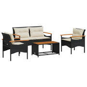 Set Divani da Giardino 4 pz | Set Salotto da Giardino con Cuscini Nero in Polyrattan