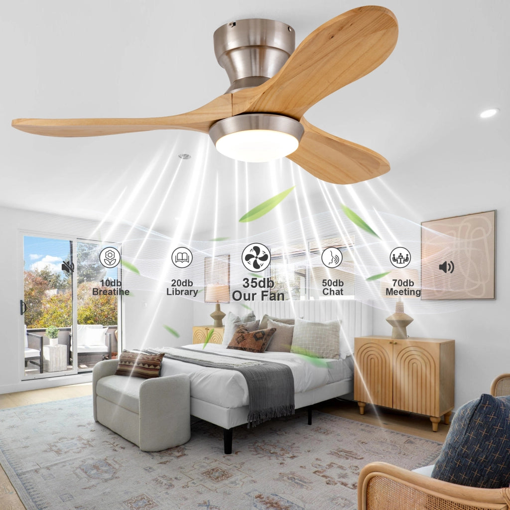 Ventilatore da soffitto a incasso 36 pollici con illuminazione e telecomando, 3 pale legno massello, 3CCT dimmerabile, 6 velocit¨¤ silenzioso