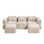Divano modulare 3 posti a U - con 2 pouf e seduta profonda - in poliestere beige