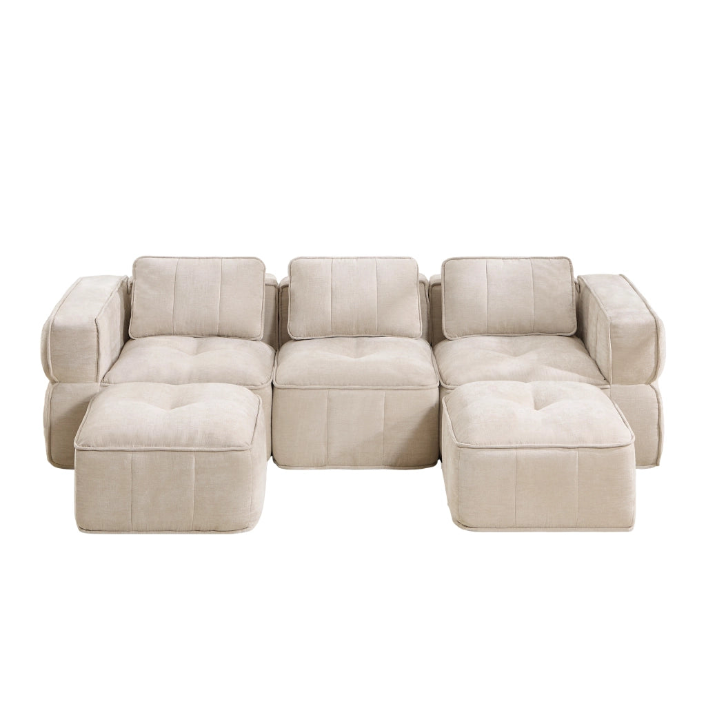 Divano modulare 3 posti a U - con 2 pouf e seduta profonda - in poliestere beige