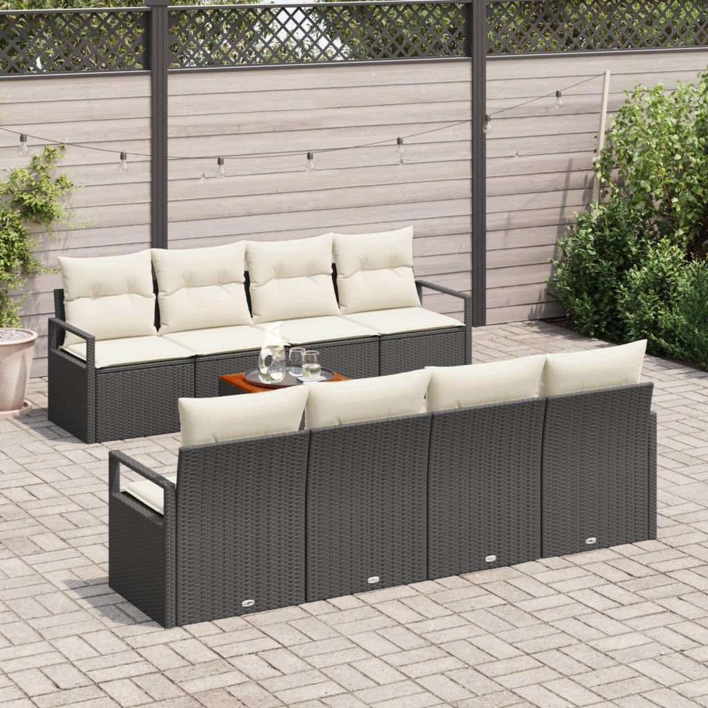 Set di divano da giardino  9 pezzi con cuscini Nero Polirattan Acacia