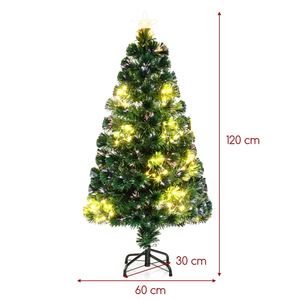 Albero di natale in fibra ottica da 120cm pre-illuminato con luci a stringa stella sulla cima, Albero natale artificiale