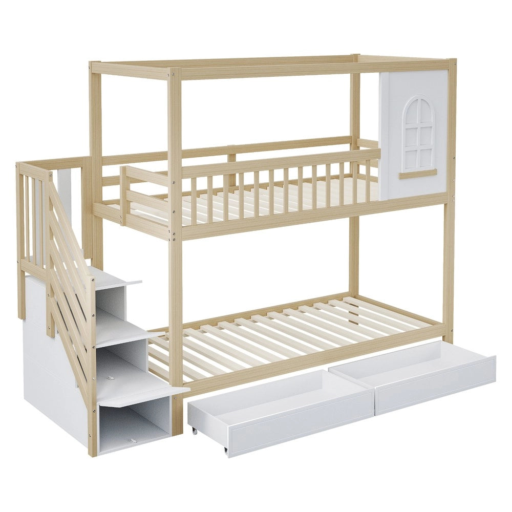 Letto a Castello Bambini in Legno Massello con Cassetti ¨C MINIMAL ¨C 90x200cm