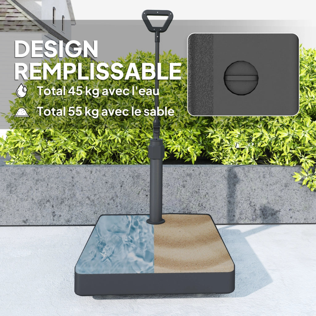Supporto parasol in HDPE con ruote e maniglia ¨C zephmum ¨C 60x60x104 cm nero
