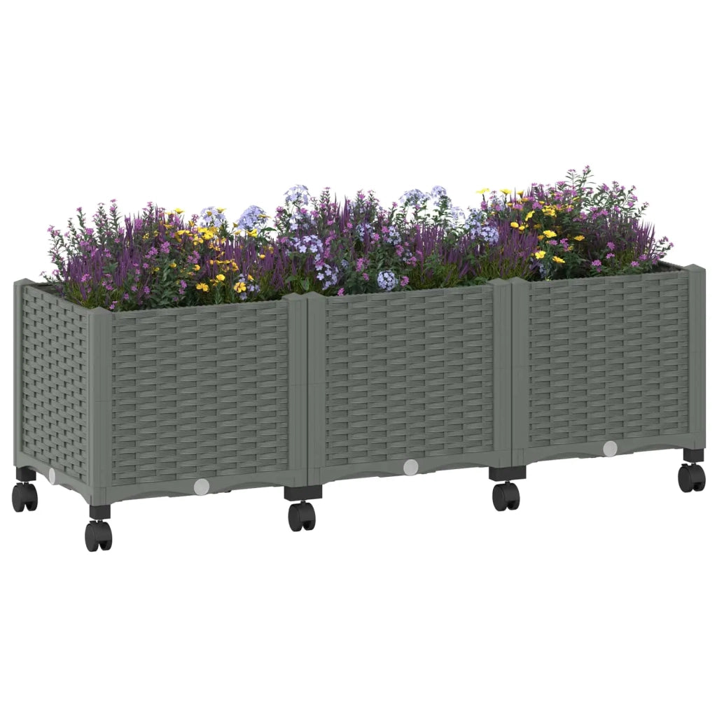 Vaso da Giardino con Ruote Grigio Chiaro 120 x 40 x 48 cm PP 3423049