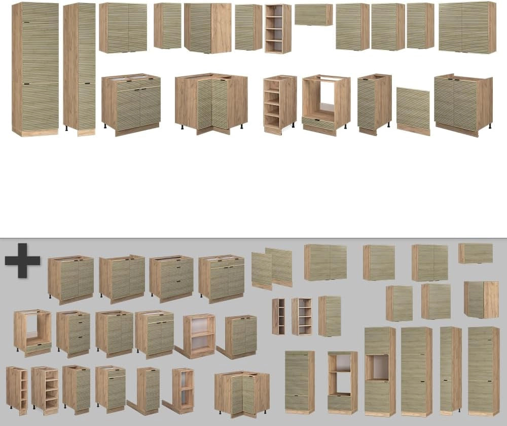 Cucina angolare completa Fame-Line, Pannello in rovere/rovere goldkraft, 347 x 257 cm, PL Antracite