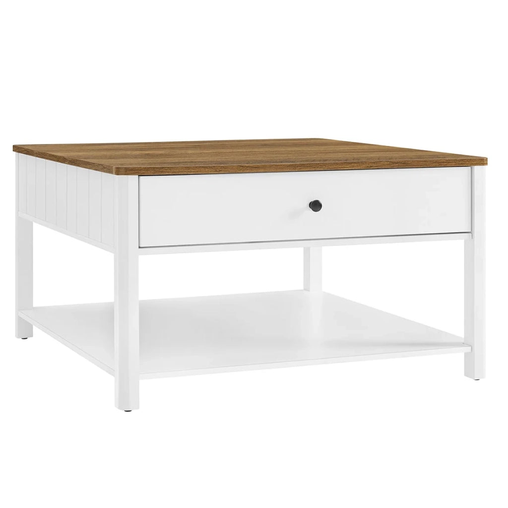 Tavolino da caffè tavolo da soggiorno tavolino laterale con 2 grandi cassetti gambe ampio spazio di archiviazione stile nautico 80 x 80 x 45 cm per soggiorno bianco 12_0007499