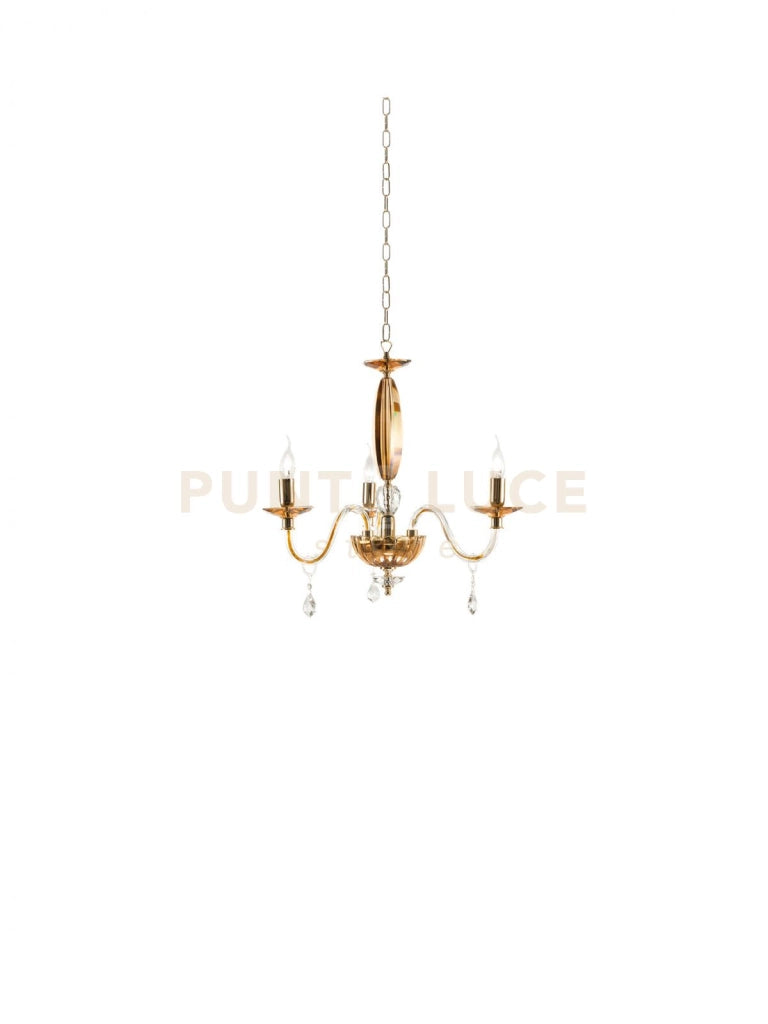 LAMPADARIO CECILIA 3 LUCI VETRO E CRISTALLO AMBRA E TRASPARENTE ATTACCO E14 D.73CM