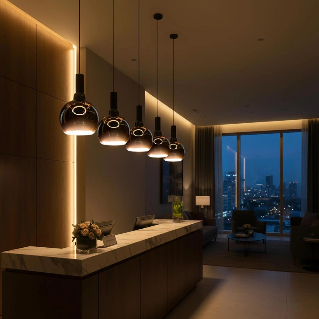Lampada di design vetro LED E27 nera serie BLACK MOON luce calda decorativa Effetto Fluttuante bar pub ristorante albergo Ø 150mm