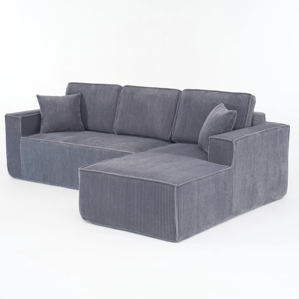 Divano angolare convertibile 2 posti con chaise longue, in velluto a coste, Grigio