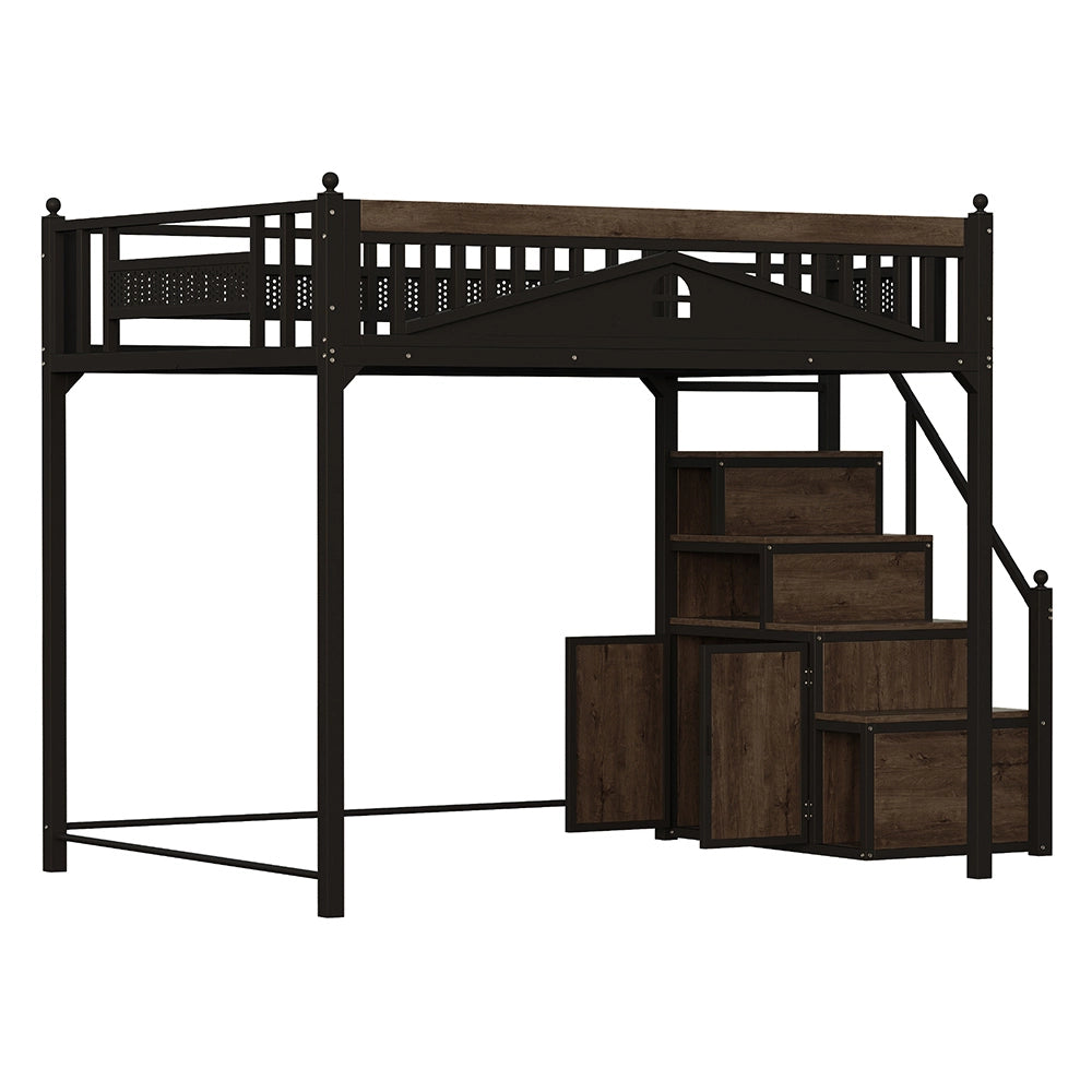 Letto a castello in metallo - Xylo - 140x200cm, barriera di sicurezza, scala reversibile, nero