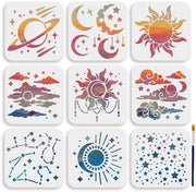 Kit di stencil 9 pezzi - Stereocelere/Zona/Mare/Sterne/Schizzo - Riciclabile - 15 × 15 cm - Per la pittura - Decorazione creativa DIY