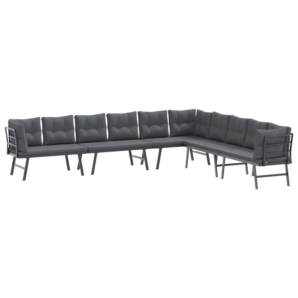 Set Panche Giardino Cuscini 4pz Nere Acciaio Verniciato Polvere 3283713