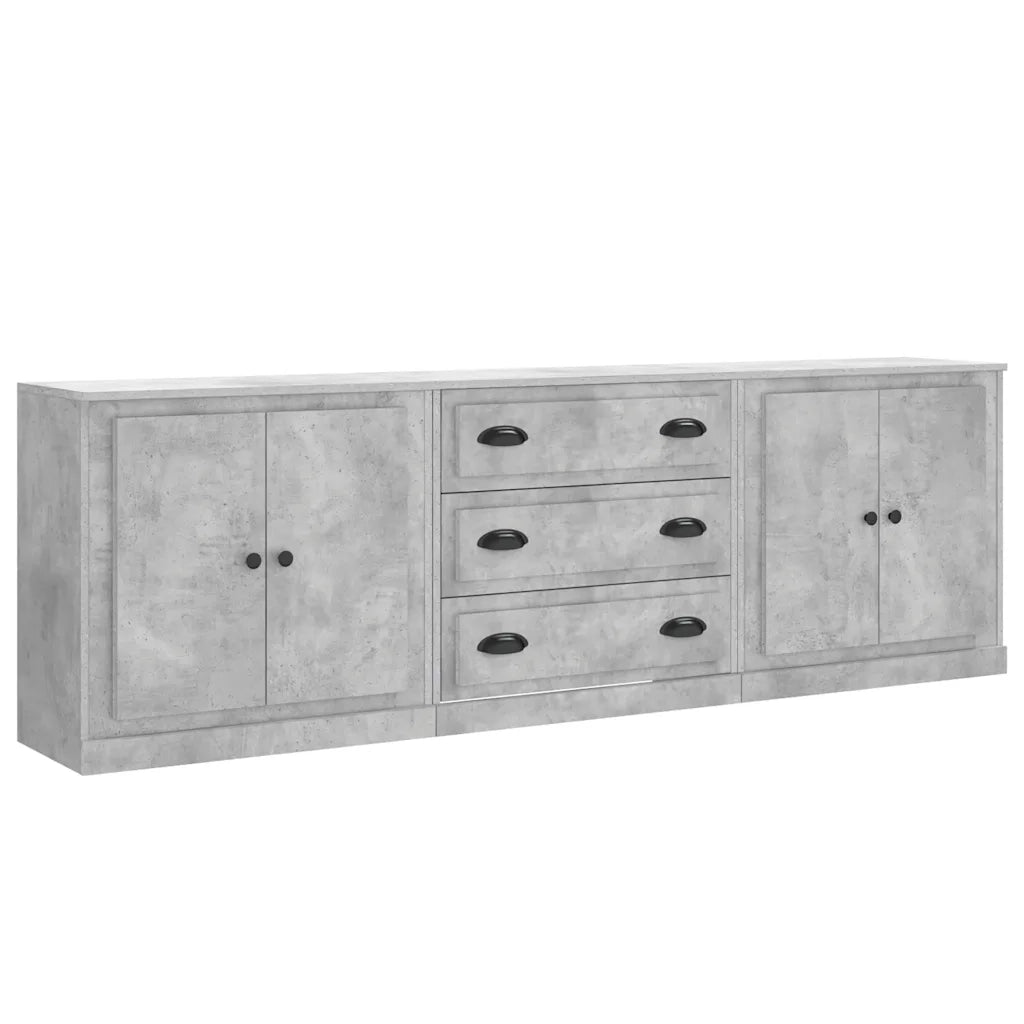 Credenze 3 pz | Madia | Buffet da pranzo | Armadio da pranzo Grigio Cemento in Legno Multistrato