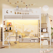 Letto a soppalco 90x200 con scrivania in metallo e MDF; bianco; LED e USB