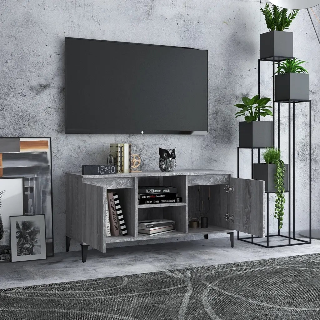Mobile TV con Gambe in Metallo Grigio Sonoma 103,5x35x50 cm 813162