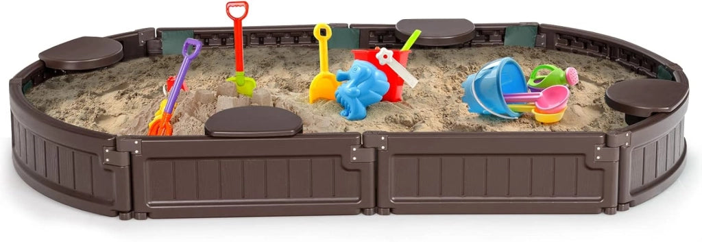 Sabbiera per Bambini con Coperchio Impermeabile, con 4 Sedie, Ideale per Giardino, Cortile e Spiaggia,183 x 105 x 21 cm, Marrone