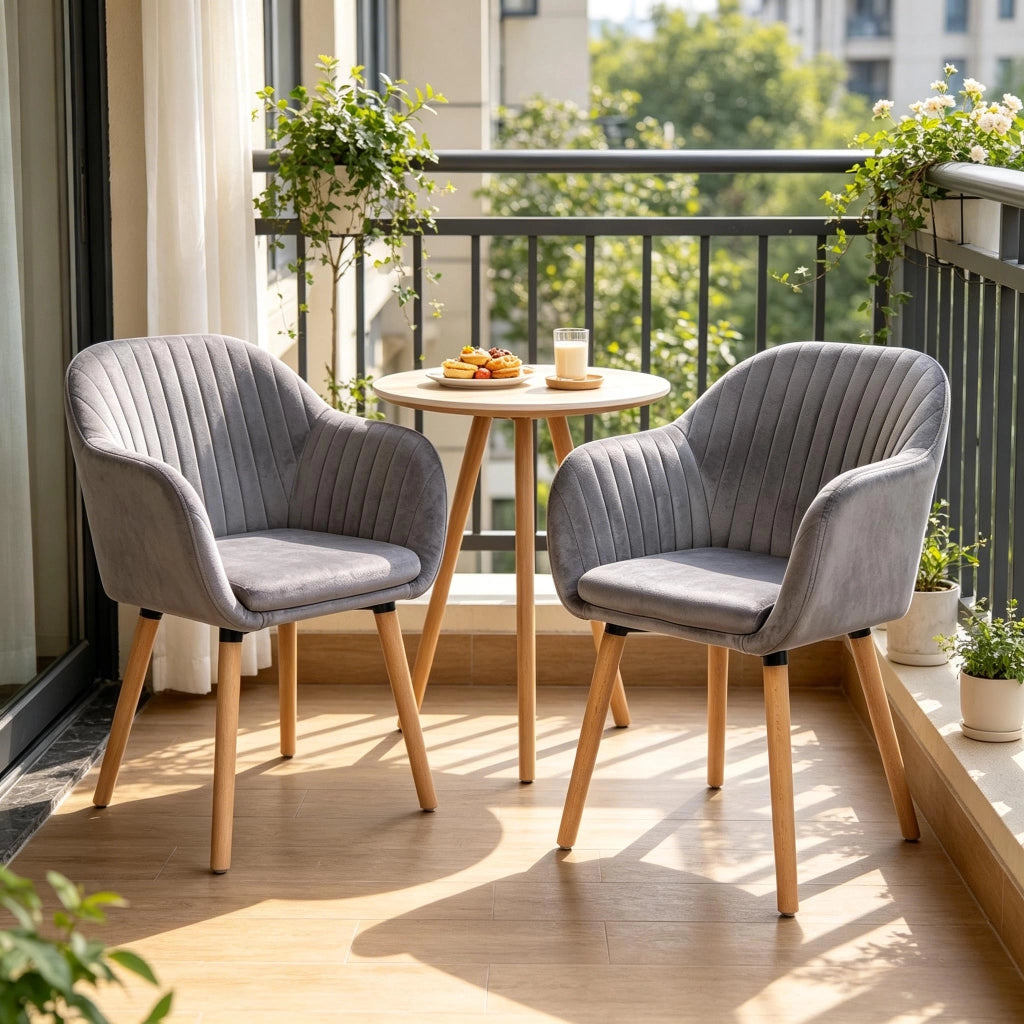 Sedie da sala da pranzo set di 2 con braccioli e schienale ergonomico, in velluto grigio scuro