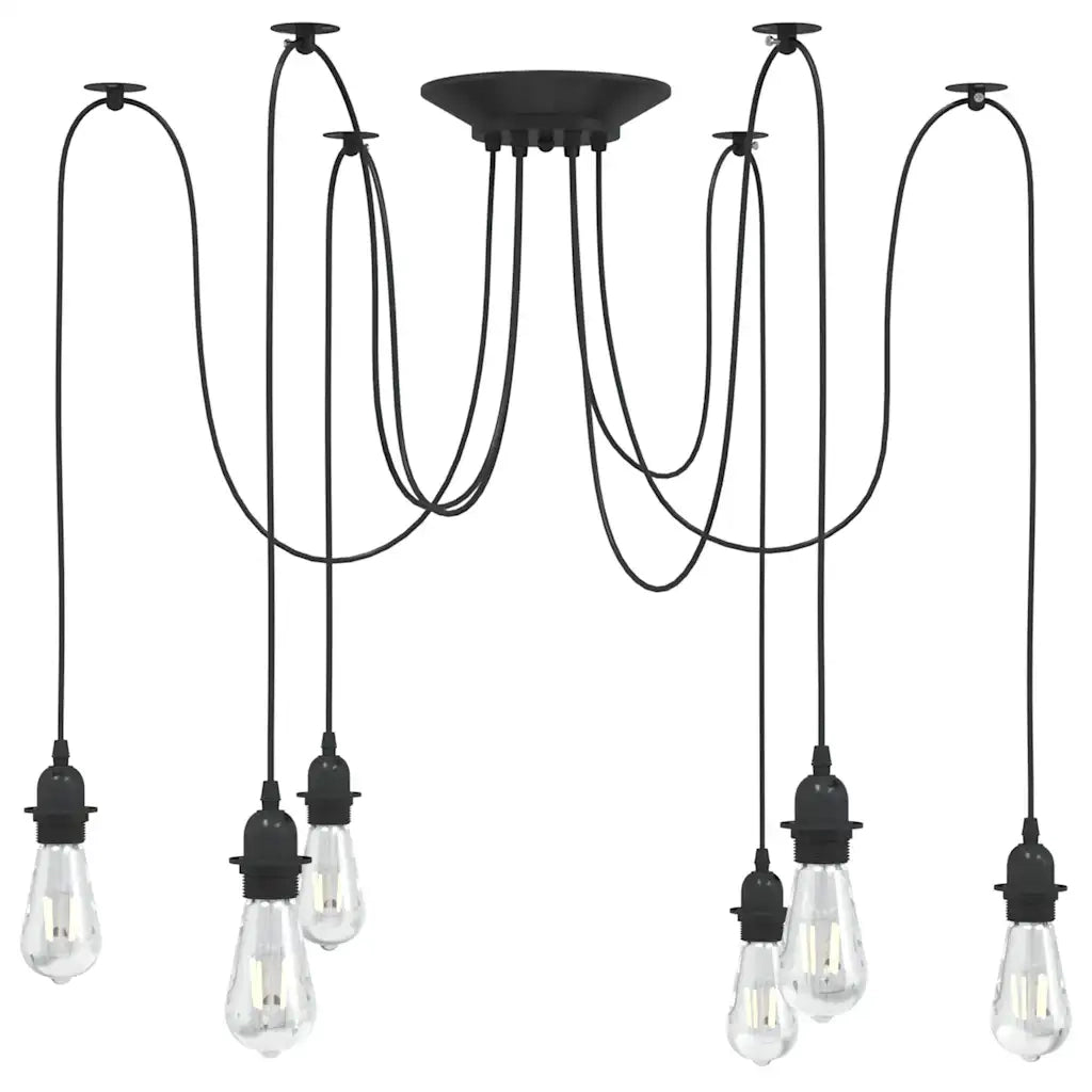 Lampada a Sospensione con 6 Portalampada E27 in Metallo Nero CFW6439386