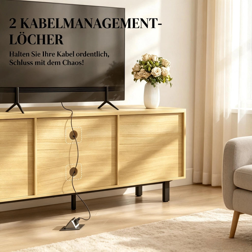 MOBILE TV 160 cm in pannello di legno naturale e nero