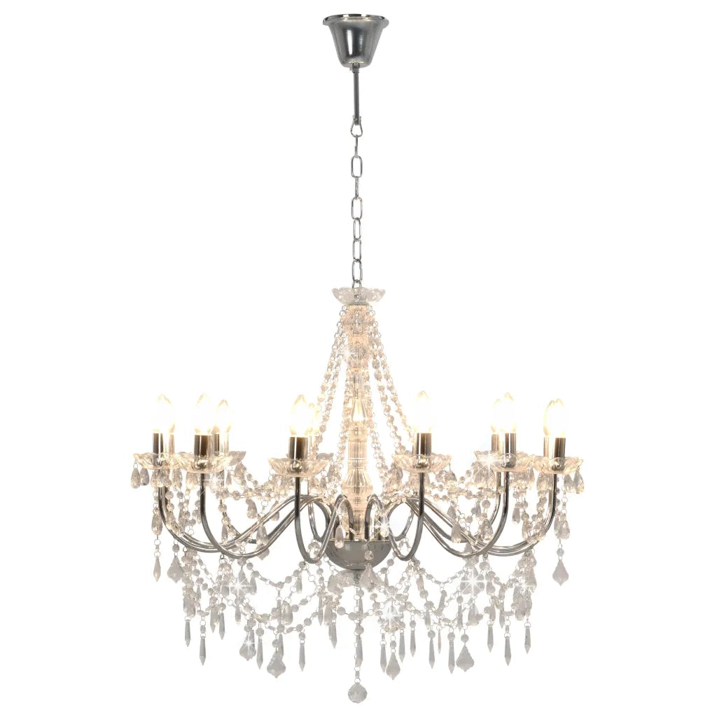 Lampadario con Perline Argento 12 Lampadine E14 281610