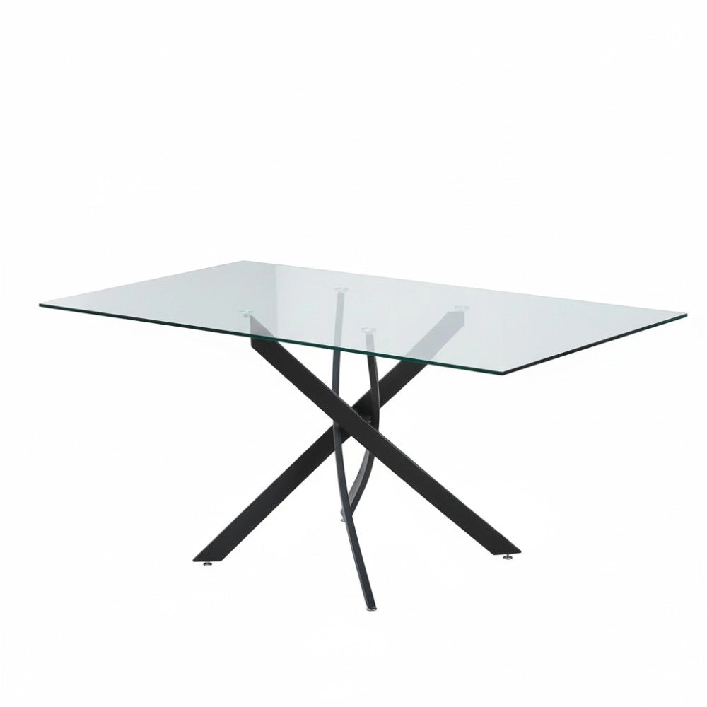 Tavolo da Pranzo Peyton 160×90 cm in Vetro Temperato con Gambe Incrociate Nere