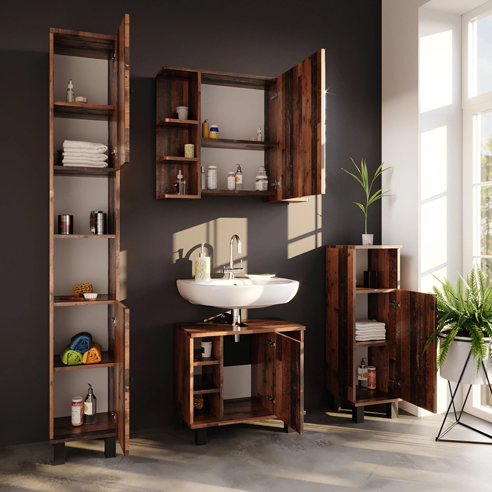 Vicco Set mobili bagno Rovere rustico 3 parti, con mobile midi