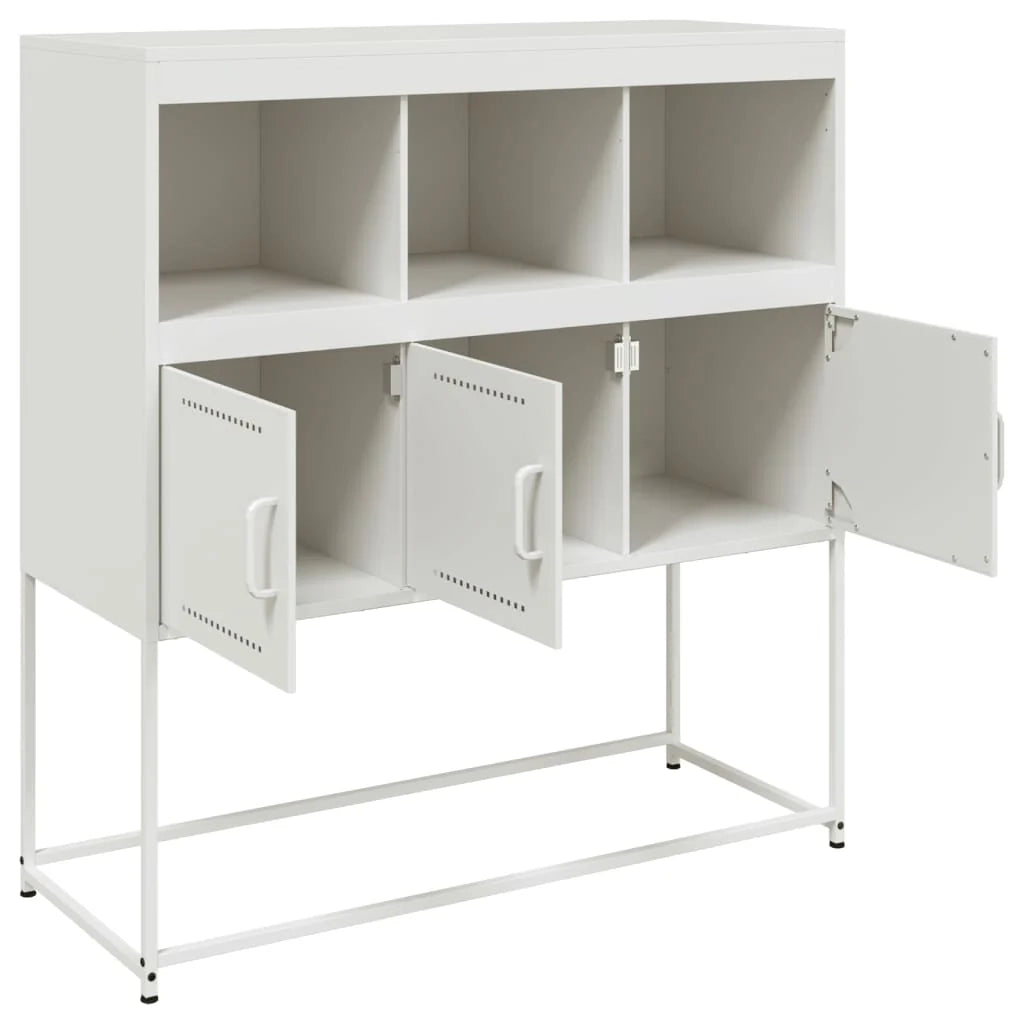 Buffet credenza cassettiera armadio mobile contenitore organizer per cucina soggiorno salotto 100,5 x 39 x 107 cm acciaio bianco 02_0030144