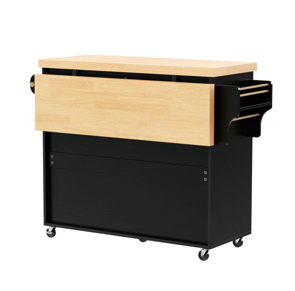 Isola cucina 100x42-70x91.5 cm con piano estendibile e ruote in MDF nero e naturale