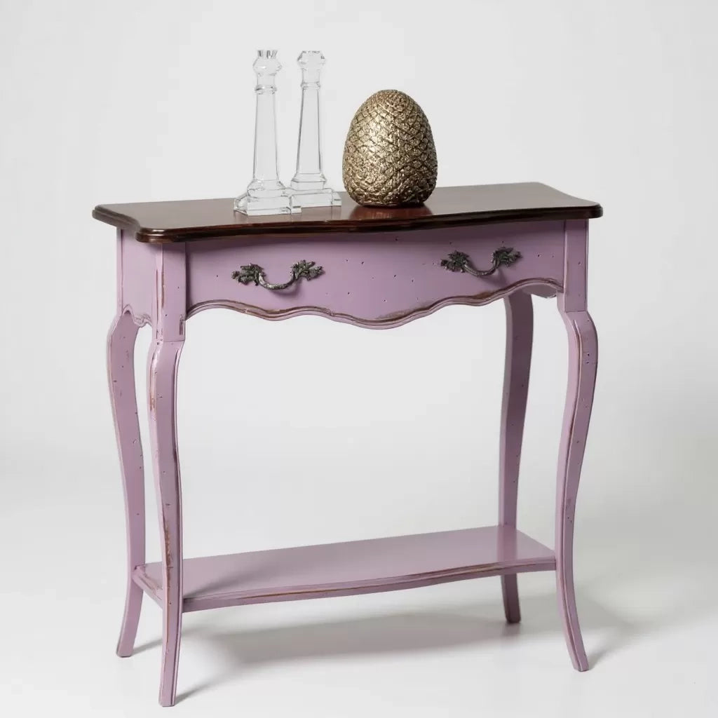 Consolle classica 1 cassetto legno lilla shabby bicolore 71x37x74 - Mobili 2G
