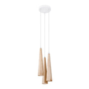 Lampada a sospensione SULA a 3 luci in legno naturale, stile scandinavo, a forma di cono, 120 cm