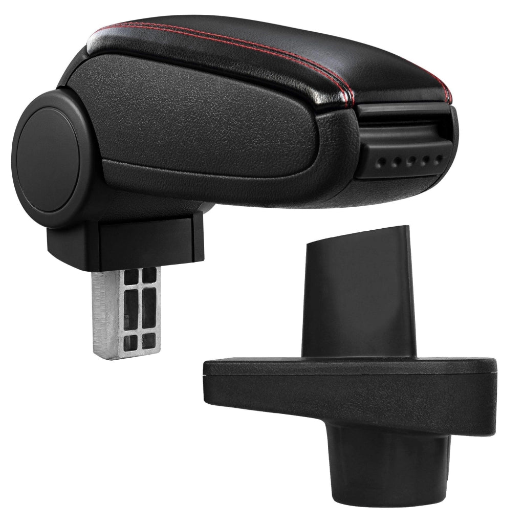 Bracciolo centrale per Renault Clio IV (Tipo X98) con scomparto imbottito in pelle-sintetico nero con cuciture rosse 03_0000644