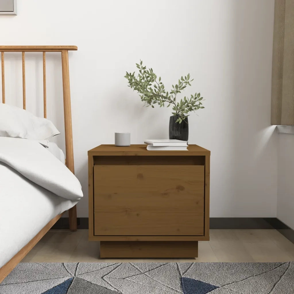 Set di 2 Comodini | Armadio da Notte | Mobiletto da notte Ambrati 35x34x32 cm in Legno Massello di Pino