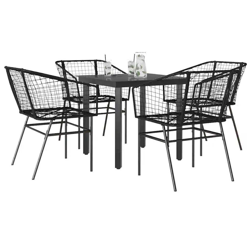 vidaXL Set Mobili da Pranzo per Giardino 5 pz Nero Polyrattan Vetro