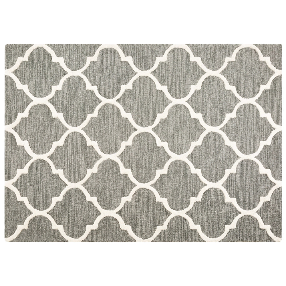 Tappeto Grigio Lana 160 x 230 cm Traliccio Quadrifoglio Trapuntato a Mano Orientale Trifoglio Marocchino