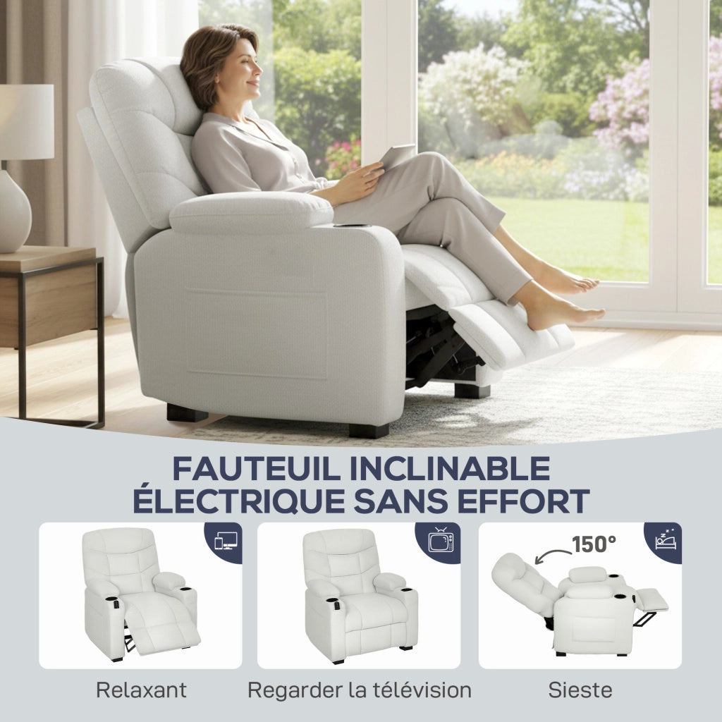 Poltrona relax elettrica reclinabile ¨C zephmum ¨C crema 94x90x105 cm