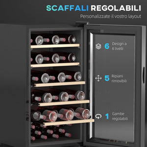 Cantinetta Vino Refrigerata per 41 Bottiglie Capacità 91L con Controllo Temperatura e Ripiani in Legno Nero