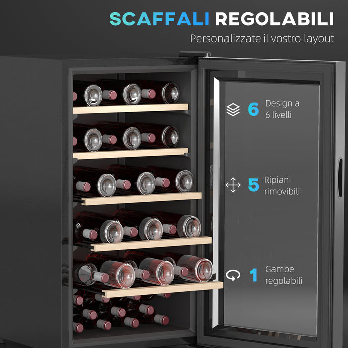 Cantinetta Vino Refrigerata per 41 Bottiglie Capacità 91L con Controllo Temperatura e Ripiani in Legno Nero