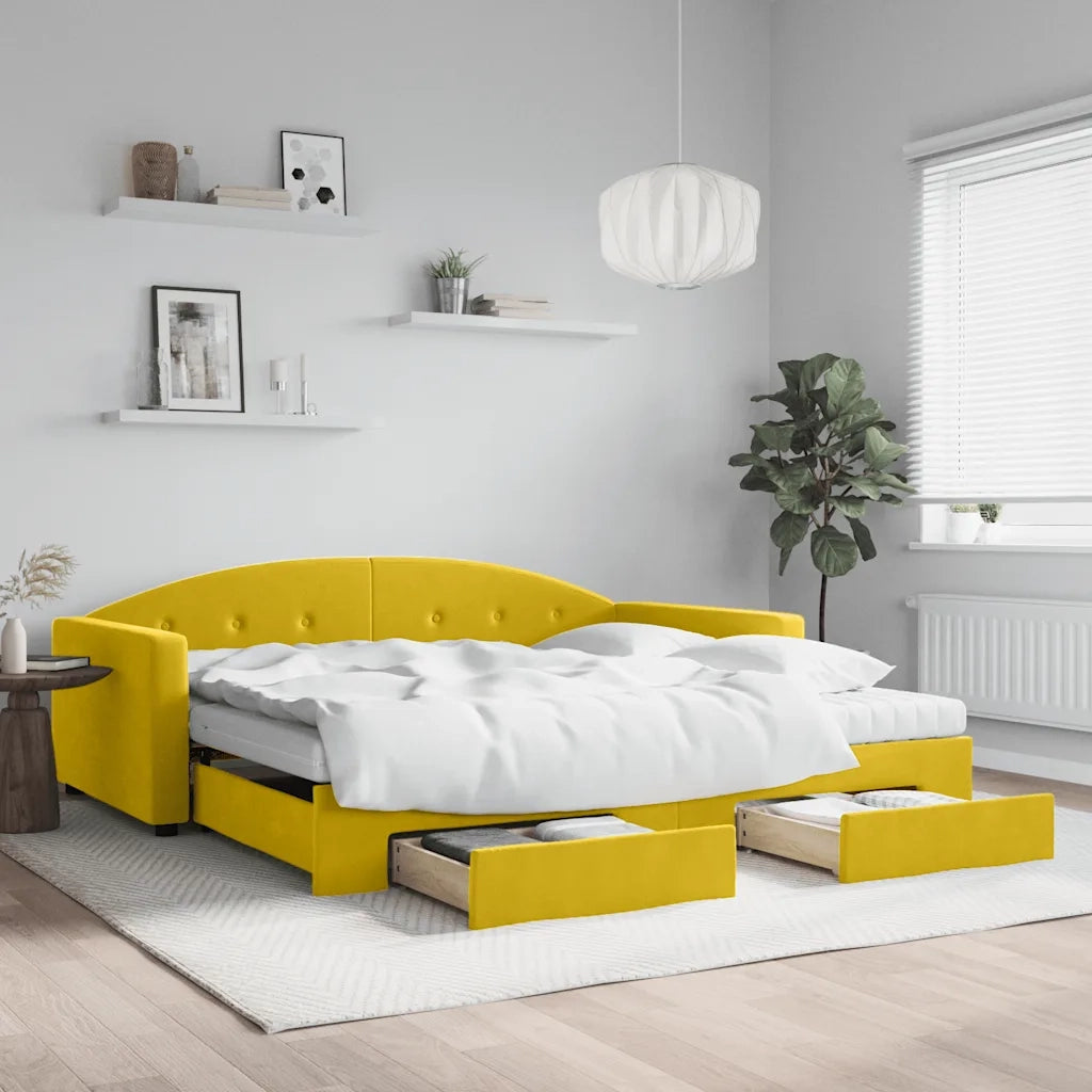 Divano Letto Estraibile con Cassetti Giallo 100x200cm Velluto 3197385